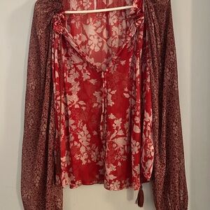 Free People Red Floral Blouse